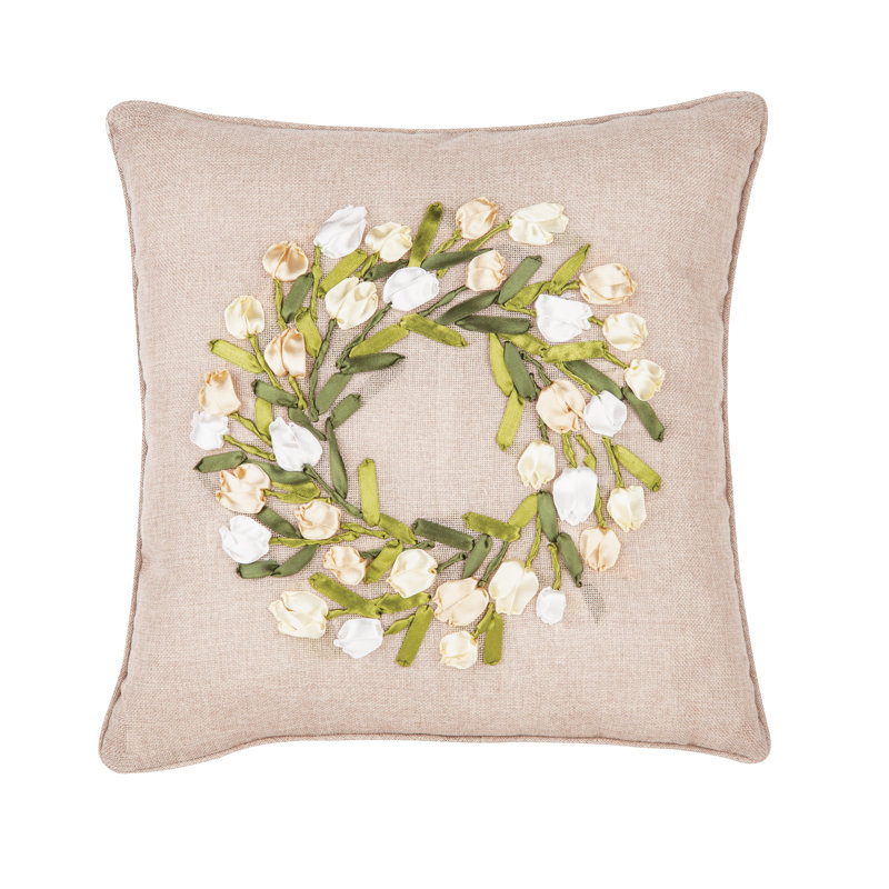 August Grove® Gutowski Tulip Wreath Ribbon Art Throw Pillow & Reviews
